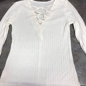 White lace up sweater